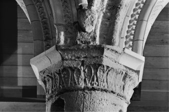 Iona, Iona Abbey, interior.
View of North choir aisle showing capital of central column.