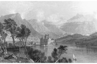 General view from the West looking towards Dalmally.
insc. 'Kilchurn Castle, Loch Awe.  Looking towards Dalmally.  (Argyleshire.)  T. Allom.  T. Barber.'