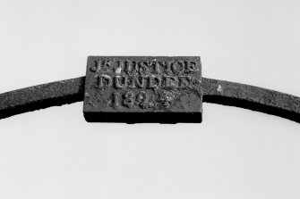 Detail of inscribed panel over bridge, with name of manufacturer "J.R.Justice, Dundee, 1824".