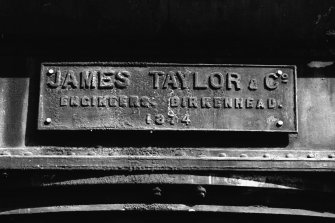 Detail of makers' nameplate (James Taylor & Co. Engineers, Birkenhead. 1874) on Steam Crane in Victoria Dock