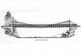 South Elevation, Plan above Deck level, Section at Centre-Span, Half Section and Half Elevation of Haughs of Drimmie Footbridge
Signed and Dated "GDH 8/9/76"
