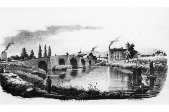 Bridge of Earn, Old Bridge.
Photograph of lithograph showing general view of old Bridge of Earn
Insc. "D.O.Hill 1821.  Bridge of Earn.  J.Robertsons Lithography Edinr."