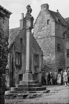Fife, Culross. View of Market Cross with The Study behind, from the East.
