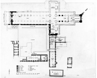 Plan showing building periods of St Andrews Cathedral and Priory.