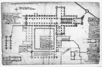 'MEMORIBILIA, JOn. SIME EDINr. 1840'
page 67v		pen/ink plan of cathedral, cloister and surrounding buildings with scale
		and many detailed notes including measurements.