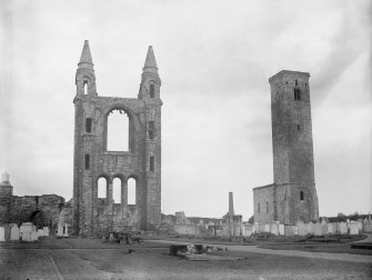View of St Andrews Cathedral and St Regulus tower from North West.