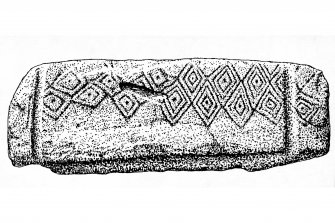 Drawing of decorated cist slab ink 1:10 RCAHMS