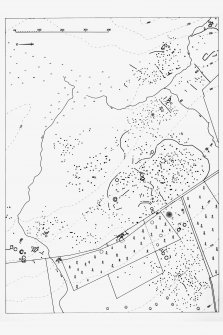 Publication drawing; map of hut circles, field system and Pitcarmick-type buildings at Balnabroich. Photographic copy.  