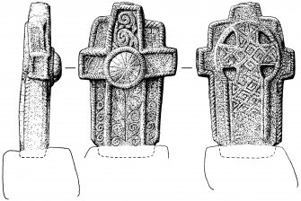 Early Christian cruciform slab, showing side, front and back views.
Inventory fig.199.