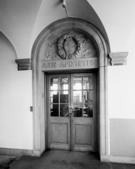 View of interior of University Library - detail of entrance doorway to Reading Room.
