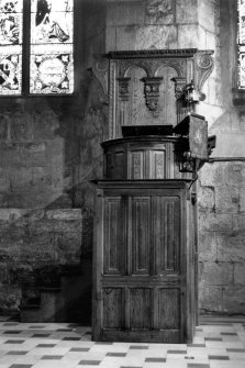 View of Pulpit in interior of St Salvator's Chapel.