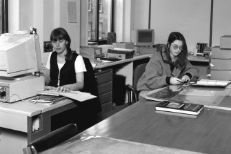 RCAHMS at Work. Fiona Davidson and Fiona O'Brien cataloguing.