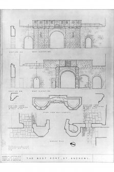 Photograph of drawing showing plans, sections and eleations.
