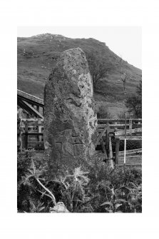 View of cross-incised standing stone at Torran.