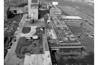 View from top from of No.2 winder's tower of main service buildings, offices, baths etc,  from the South, Seafield Colliery