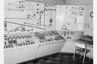 Detail of instrument panel of coal preparation plant, Seafield Colliery