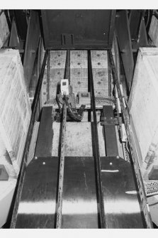 No.2 winder - detail of continuous ropes and censor measuring position of cage in shaft, Seafield Colliery