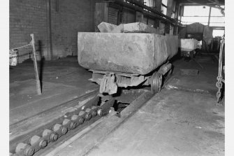 Detail of mine car - raised by cage in No.2 shaft and used for carrying equipment , waste etc, and not used for raising coal (unloaded weight 1.3 tons, loaded max 4.4 tons), Seafield Colliery