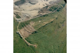 Oblique aerial view of the excavations at Kaimes Hill fort.