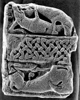 View of front of Meigle Pictish cross slab fragment. (No.15)