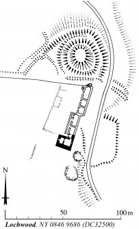 Publication drawing; Plan of Lochwood tower-house and motte.