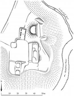 Publication drawing; Plan of Wamphray Place motte and earthworks.