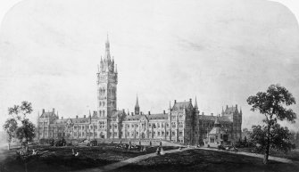 Photographic copy taken from the Annan Album of a drawing of Glasgow University, University Avenue, Glasgow.