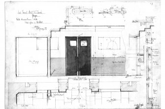 Photographic copy of a drawing insc. 'Saint Vincent Street UP Church, Glasgow. The late Alexander Thomson - Archt. Detail of door in Pitt Street. A Rollo 22nd January 1898.' showing an interior elevation, plan and details.