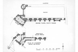 Digital image of drawing showing plans of upper floors of conventual buildings.