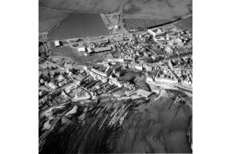 Aerial view of Anstruther Wester including St Nicholas Church, graveyard, Harbour and 
Tolbooth