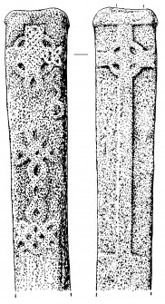 Elongated cross-slab, view of both faces.