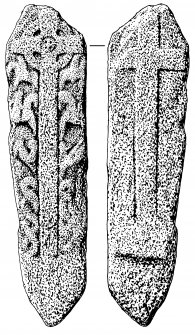 Publication drawing; cross-marked stone, burial ground, Kilmahumaig.