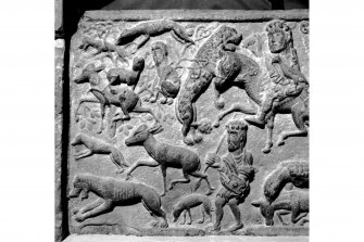Detail of sarcophagus, showing hunting scene.
(Panel 1)