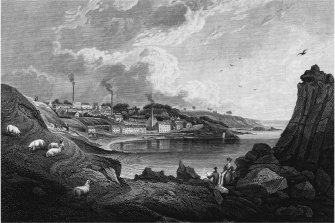 Photographic copy of engraving, of view from North East of harbour.