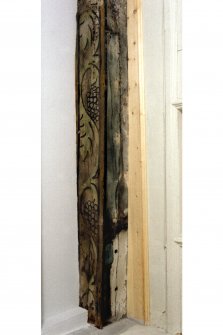 Detail of painted beam in chapel vestibule