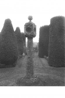 View of sundial at Dowery House, Stobhall Castle.