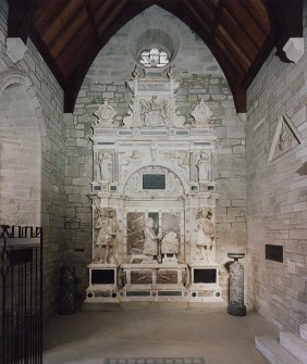 Scanned image of Interior view showing part of Stormont Mausoleum - memorial to David, First Viscount Scone (d.1631).