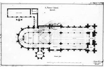 Cathedral Church of St. Andrew Episcopal.
Photographic copy of ground plan with semi-circular apse which was not executed.
