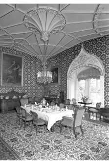 View of dining room in Balnagown Castle, Highland.