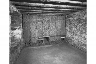 Foulis Castle.
Interior-detail of stud and clay partition on Ground Floor of West wing from South East.