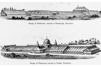 Drawings showing range of hothouses erected at Rosehaugh, Ross-shire and Feddal, Perthshire
Copy of illustration in MacKenzie and Moncur's Catalogue of Horticultural Buildings, 1907