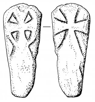 Digital copy of drawing of Kilchoan cross-marked tapered slab (no.2).
Front and reverse faces.