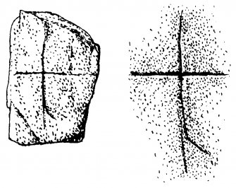 Digital copy of drawing of cross-incised stone, Cill Ashaig, Skye, with detail.