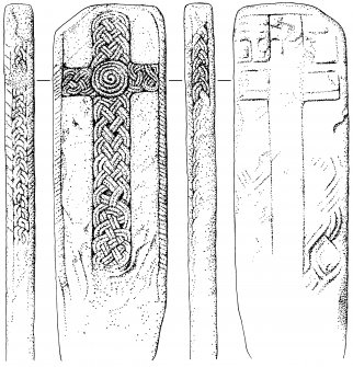 Digital image of drawing of cross-slab: face, reverse, and sides.