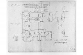 Plan and section of roof of main building.