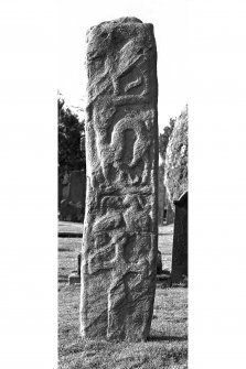 St Mary's Churchyard, Rothesay. Early Christian carved cross-shaft; view of obverse.