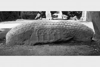 Detail of hog-backed tombstone, south side