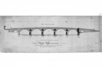 Photographic copy of engraving showing elevation.
Titled: 'A view of the Bridge over the Tweed at Colstream. Finished in December 1766.'