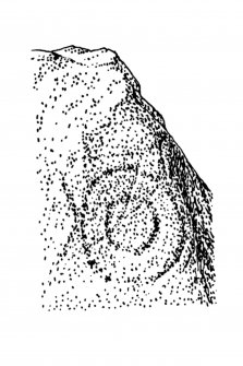 Publication drawing; Temple Wood SW circle, upright stone (a) on plan, showing concentric circles. Photographic copy.