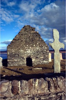 Kilnave chapel, Islay and cross from W. Slide taken by Mr I Fisher, RCAHMS